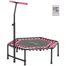 45" Rebounder Trampoline for Adults, Quiet Bungee Rebounder with LED Lights and Adjustable Handle, Pink