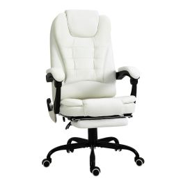 Reclining Office Chair with Vibrating Massage Lumbar Support White Ultimate Relaxation