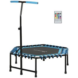 45" Rebounder Trampoline for Adults, Quiet Bungee Rebounder with LED Lights and Adjustable Handle, Blue