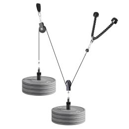 Pulley System, 2 PCS LAT and Lift Pulley System, Gym Rack Pulleys Attachment with two Steel Cables, Short Bar, Dual Grip Handles