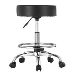 Rolling Stool with Foot Rest and Wheels, 450 LBS Weight Capacity Round Rolling Stool Chair