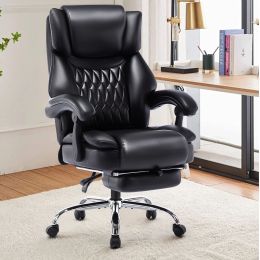 High Back Massage Reclining Office Chair with Footrest - Executive Computer Home Desk Massaging Lumbar Cushion, Adjustable Angle