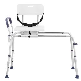 Sliding Tub Transfer Bench, Height Adjustable Bathtub Transfer Bench with Cut-Out Seat, Reversible Backrest & Safety Belt