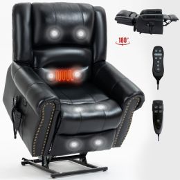 Power Lift Recliner Chair Heat Massage Dual Motor Infinite Position Up to 350 LBS, Genuine Leather, Heavy Duty Motion Mechanism with USB Ports, B