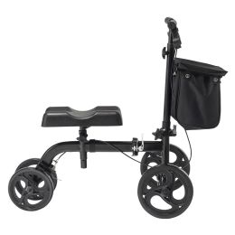 Folding Knee Scooter, Carbon Steel Steerable Knee Walker with Height-Adjustable Handlebar & Knee Pad, All-Terrain Solid Wheels, Dual Brakes