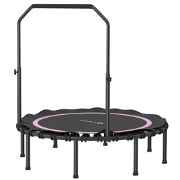 48" Rebounder Trampoline for Adults, Foldable Mini Trampoline with Adjustable Handle Bar for Indoor Outdoor, Pink