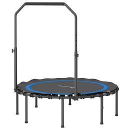 45" Rebounder Trampoline for Adults, Foldable Mini Trampoline with Adjustable Handle Bar for Indoor Outdoor, Blue
