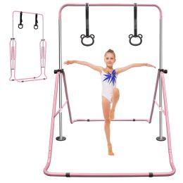 Pink Multi-Functional Adjustable Height Children's Horizontal Gymnastic Bar With Bear Rings