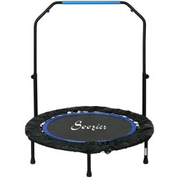 40" Foldable Mini Fitness Trampoline, with Adjustable Foam Handle, Blue