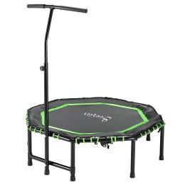 48" Mini Trampoline, Foldable Trampoline with Adjustable Handle Bar for Adults Exercise, Workout, Fitness, Green