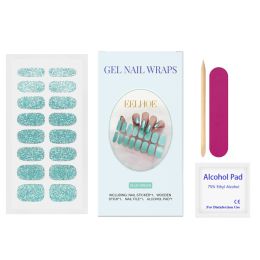 EELHOE Soft Gel Nail Sticker Set (Shiny Blue-Green) Semi-Baked Nail Paper, Fresh And Shiny Minimalist Style Soft Nail Stickers (Option: 1set-15.99g-5.51*2.99*0.55inch)