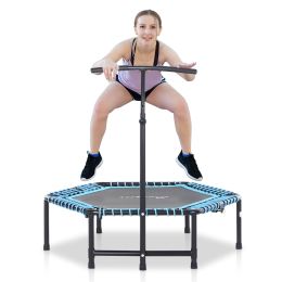 4.5ft Exercise Trampoline, Portable & Foldable Fitness Trampoline with Adjustable T-Bar and Heavy-Duty Design, Blue (Color: Blue)