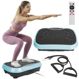 Vibration Exercise Machine With Resistant Bands Remote Control Whole Body Vibration Platform Workout Equipment Home Fitness Training Equipment Fo (Color: Blue)