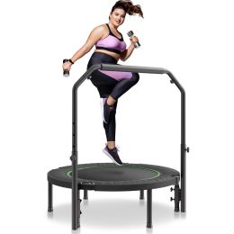 Foldable Mini Trampoline, 40 Inch Fitness Rebounder, Max Load 330lbs Exercise Trampoline (with handle or not ?: with Handle, size: 40 inch)