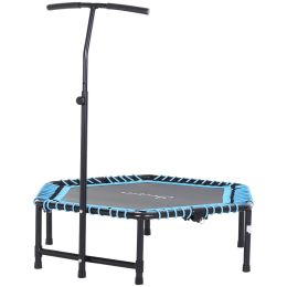 4.5ft Exercise Trampoline, Portable & Foldable Fitness Trampoline with Adjustable T-Bar and Heavy-Duty Design, Blue (Color: General)