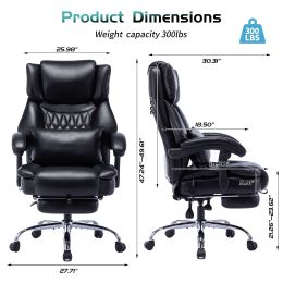 High Back Massage Reclining Office Chair with Footrest, Home Office Executive Computer Desk Chair with Massaging Lumbar Cushion, Adjustable Angle (Color: Black)