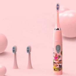 Children Sonic Electric Toothbrush IPX6 Waterproof Colorful Cartoon For Kid Use Soft Bristle Replaceable With 6 Tooth Brush Heads (Option: Pink)